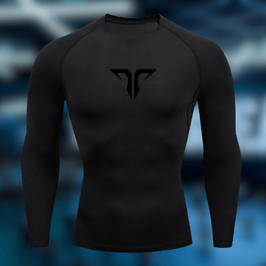 TrenFlex Small Logo Compression - Black on Black Long Sleeve - Trenflex